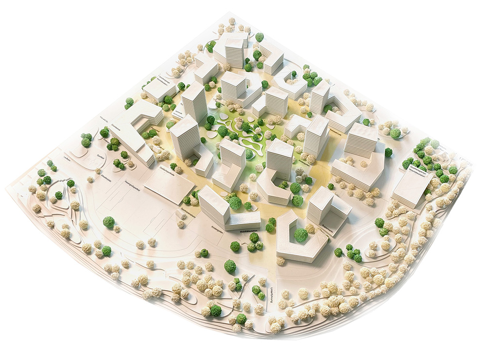 Entwicklung eines neuen Stadtquartiers auf dem Areal der Eggarten-Siedlung in München entworfen von TREIBHAUS Landschaftsarchitektur und Behnisch Architekten