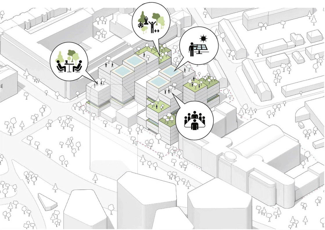 wettbewerbe Neubau Technologie-Campus am Bogenhausener Tor, München entworfen von 3Xn mit Rainer Schmidt Landschaftsarchitekten und Stadtplaner